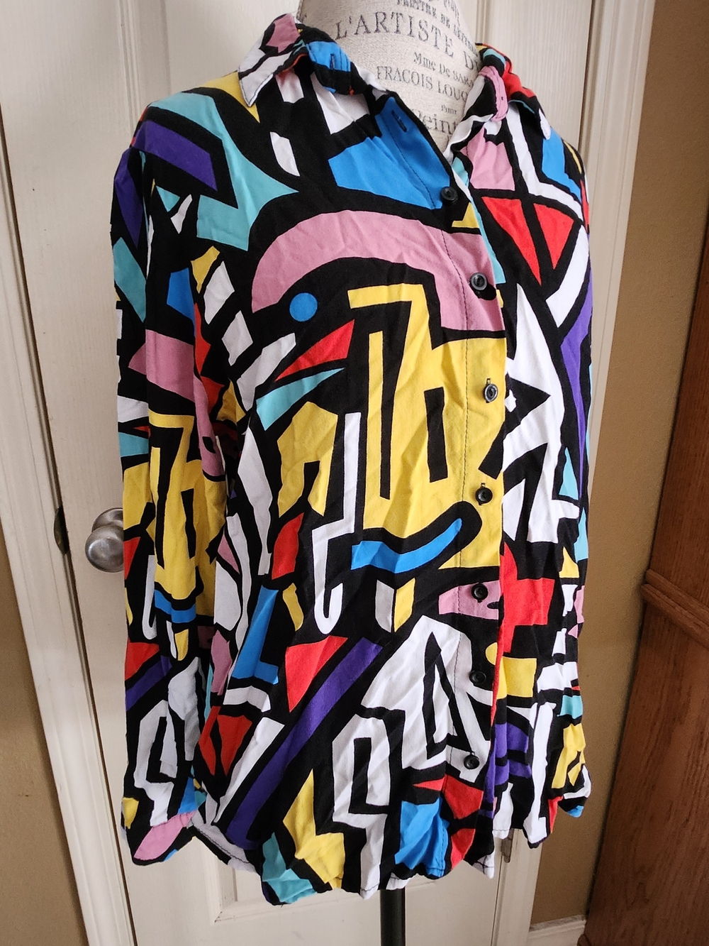 Abstract Geo Print Button-Up Shirt in Multi 80s Print